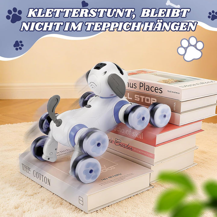 JONRRYIN Roboter Hund Kinder, Ferngesteuertes Roboterhund Spielzeug, 8WD RC Stunt und Handsteuerung,