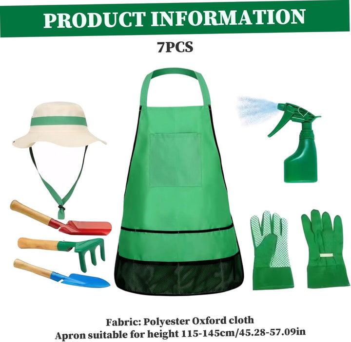 Kinder-Gartenset, 7-teilig, pädagogisch, für Kleinkinder, Gartenarbeit, inklusive Schürze, Sprühgerä