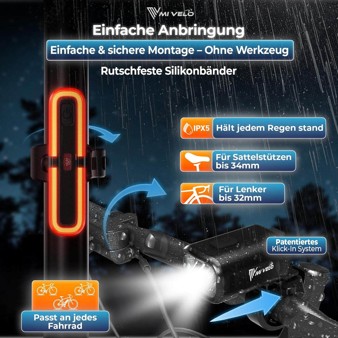 MIVELO Fahrradlicht Set mit Power-Akku, StVZO zugelassene Fahrradbeleuchtung USB aufladbar &amp; wasserd