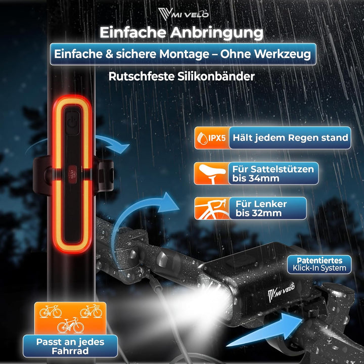 MIVELO Fahrradlicht Set mit Power-Akku, StVZO zugelassene Fahrradbeleuchtung USB aufladbar &amp; wasserd