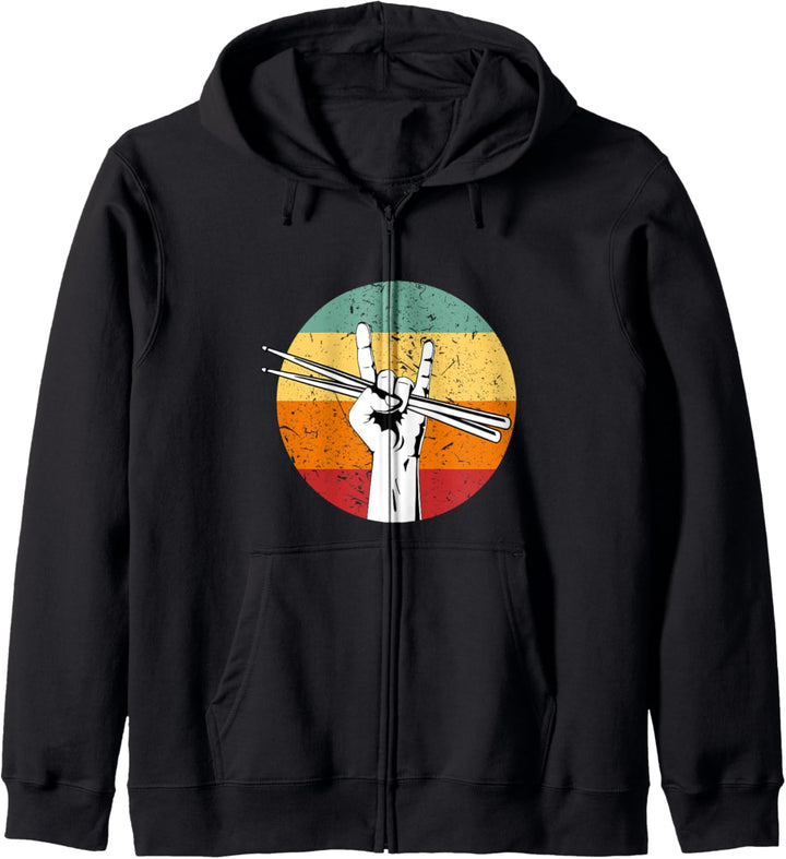 Rock Hand Sign Retro Drumsticks Drum Player Music Kapuzenjacke