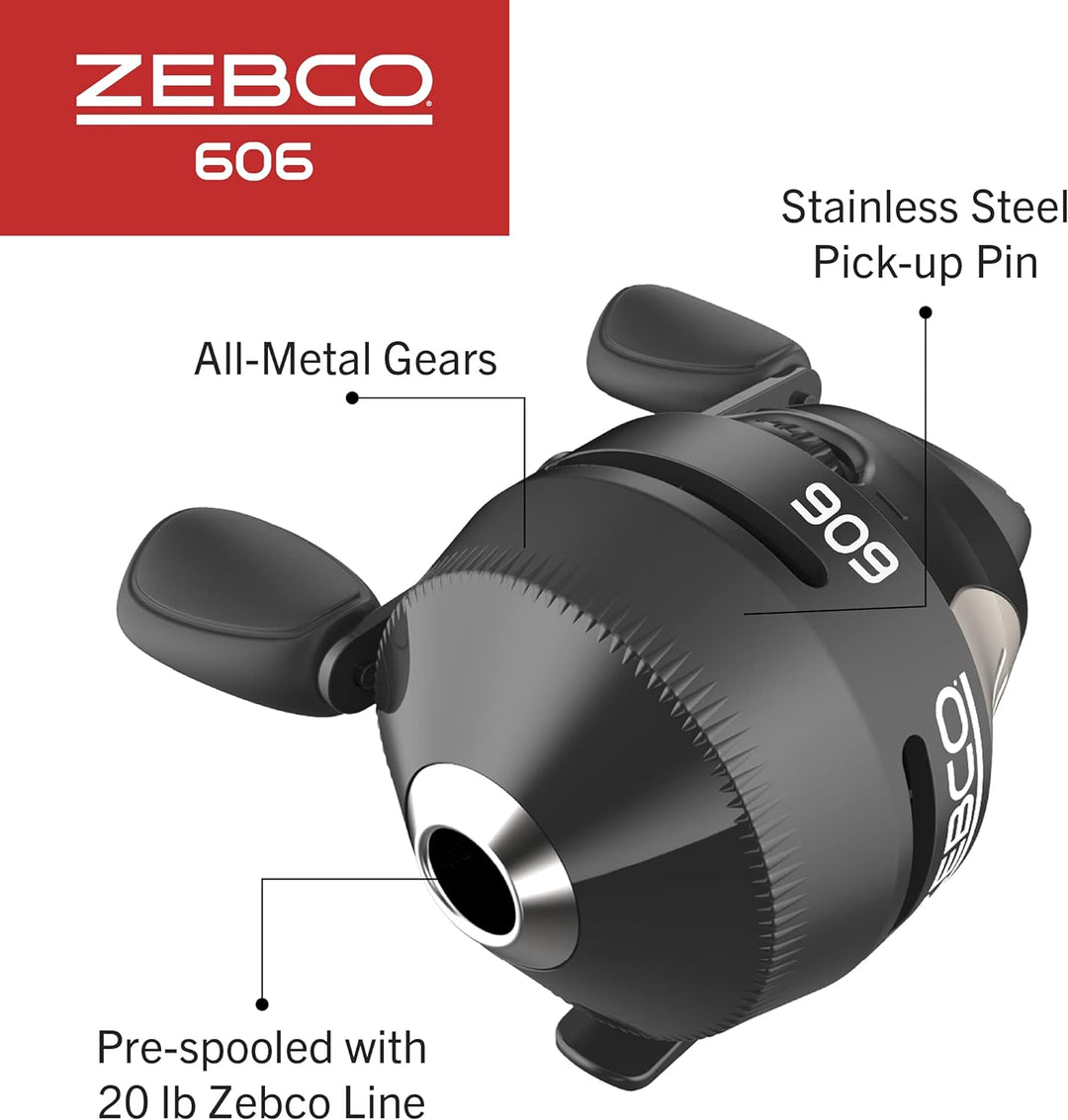 Zebco 606 Spincast Fishing Reel, Size 60 Reel, Right-Hand Retrieve, Pre-Spooled with 20-Pound Zebco
