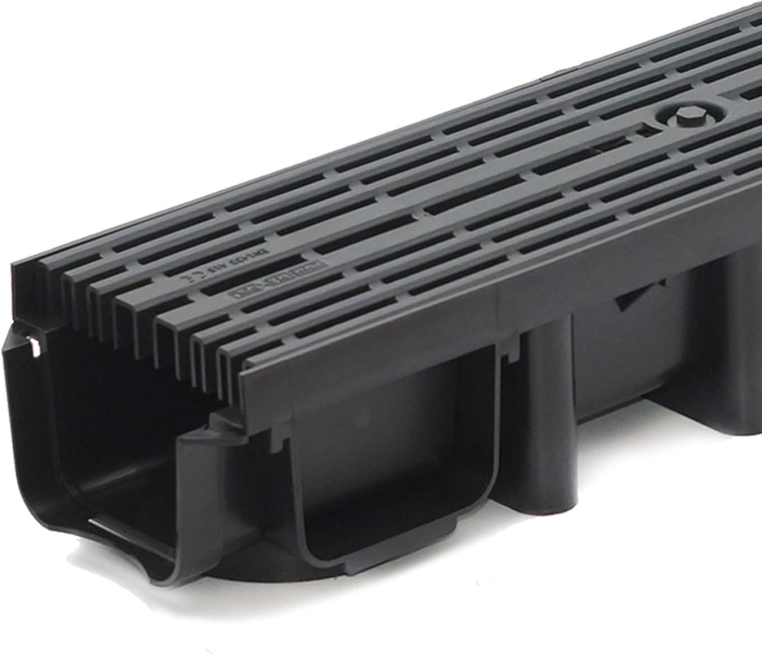 5m Entwässerungsrinne für modulares System A15 98mm, komplett Stegrost Kunststoff, Schwarz Line