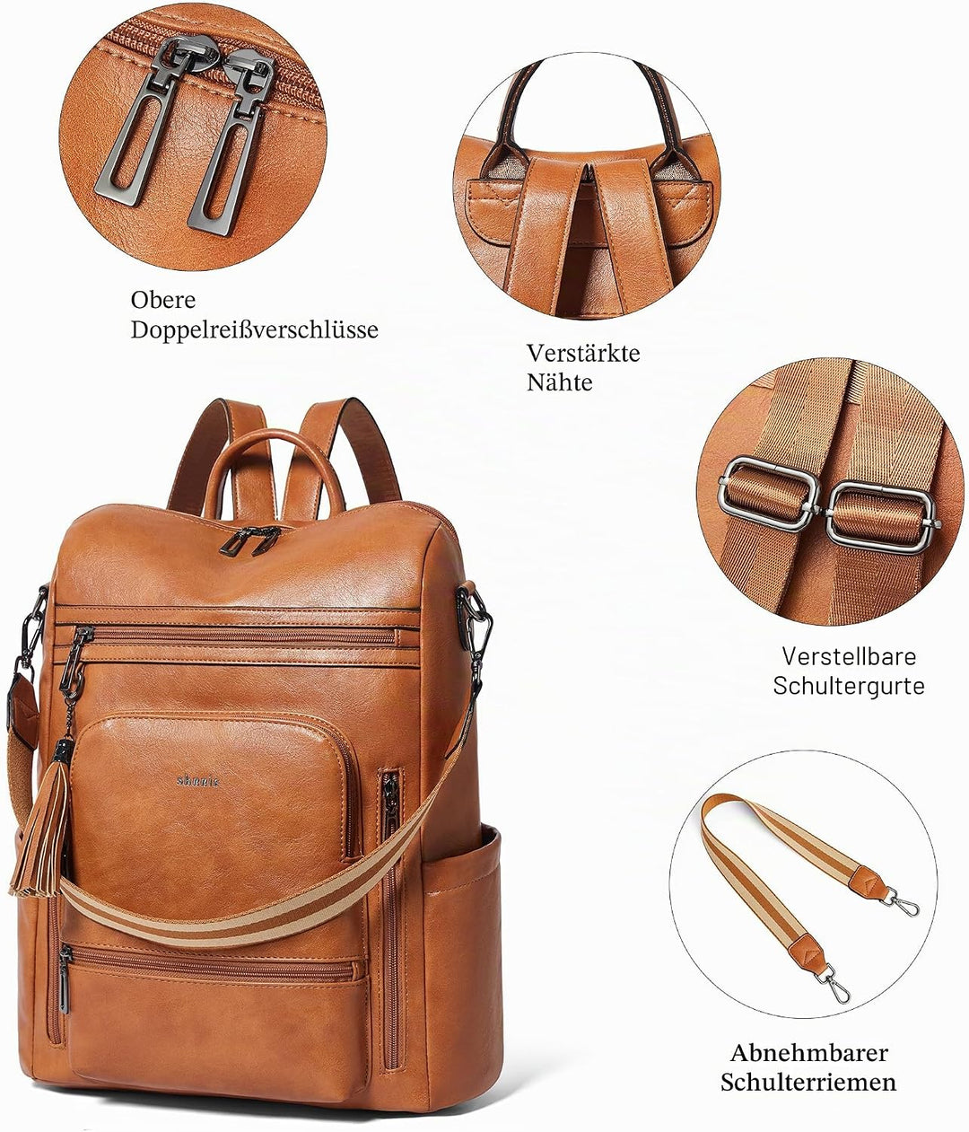 Shrrie rucksack damen elegant geeignet für 15,6Zoll-Notebooks Langlebig wasserdicht Damen aus Leder