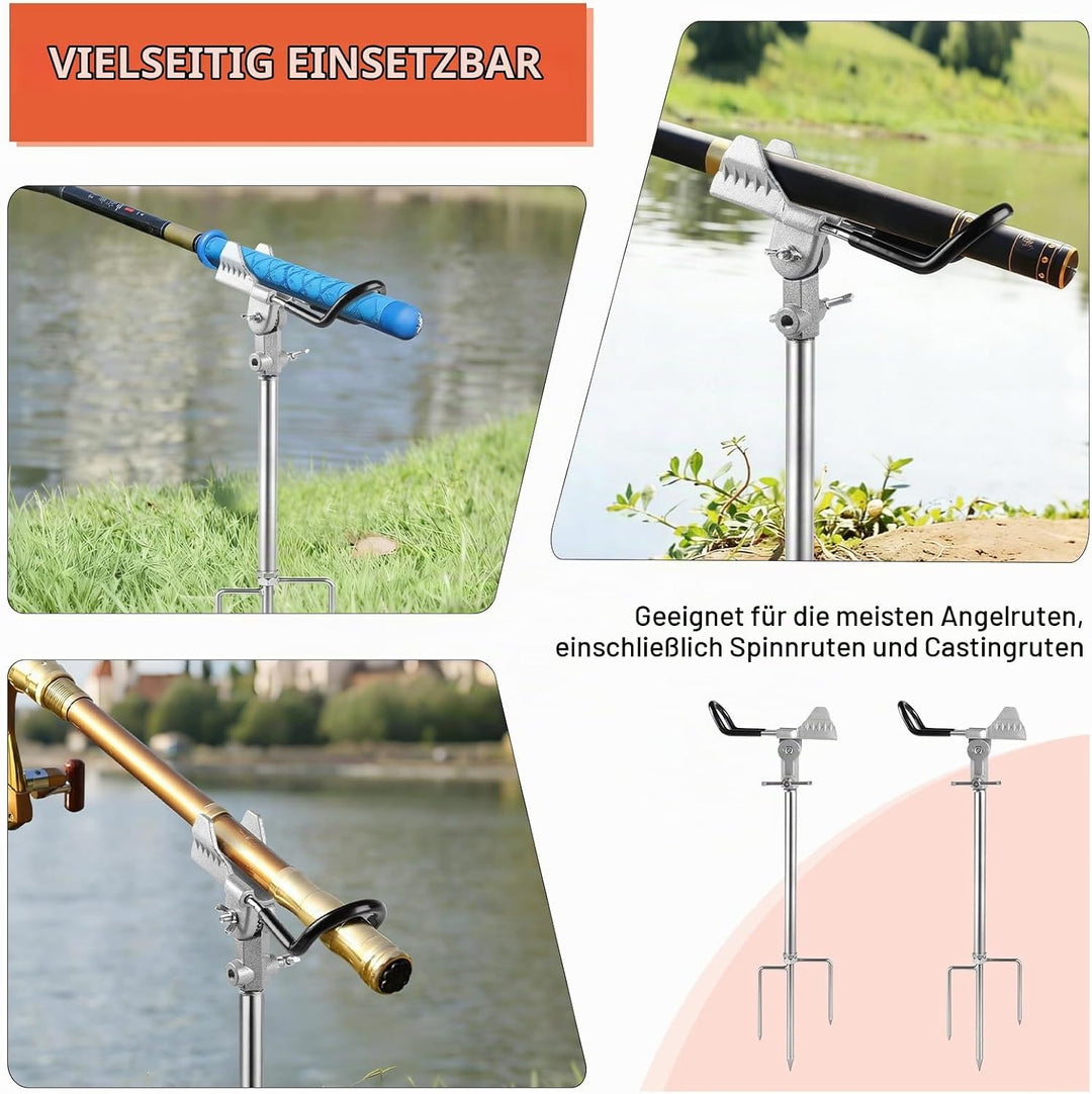 EXLECO 2pcs Rutenhalter Angel, 360° Verstellbar Angelrutenhalter aus Edelstahl mit Dreifach-Erdspitz