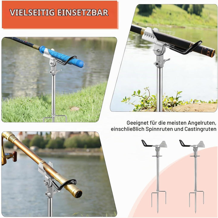 EXLECO 2pcs Rutenhalter Angel, 360° Verstellbar Angelrutenhalter aus Edelstahl mit Dreifach-Erdspitz