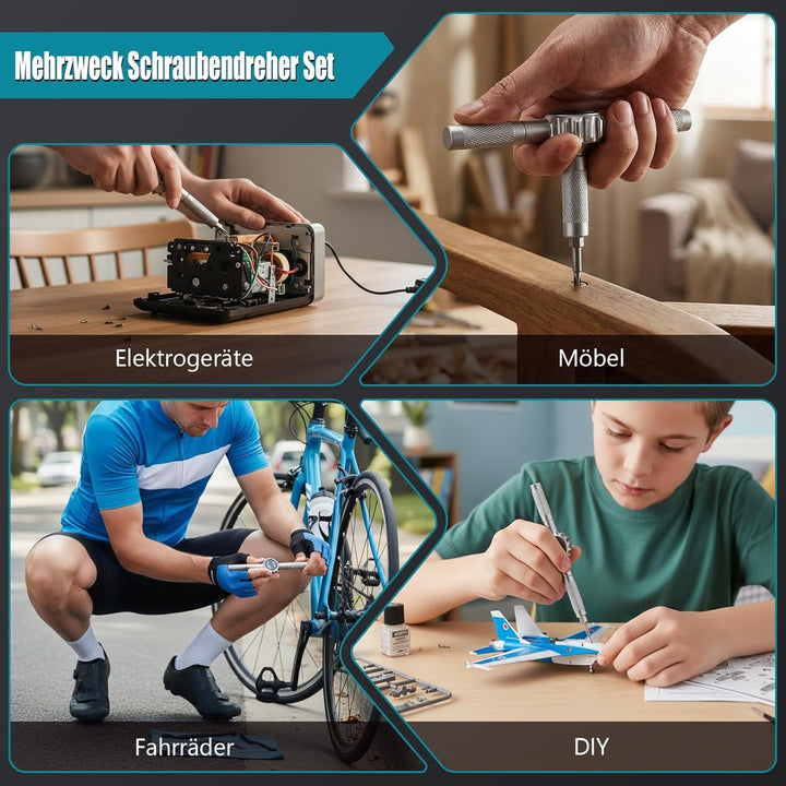 66-in-1 Ratschenschraubendreher Set, Magnetic Screwdriver Set mit 62 S2-Bits, Abnehmbarem Ratschengr