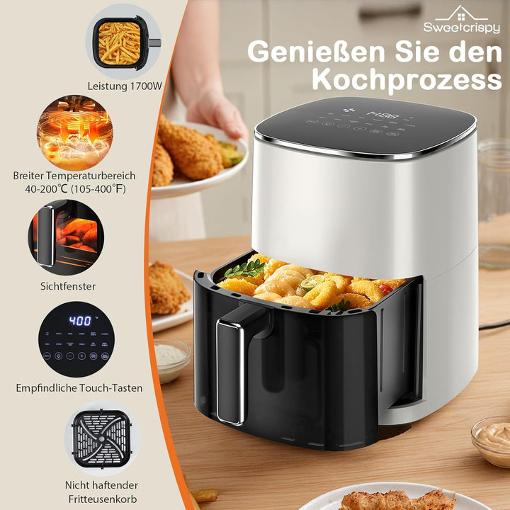 Sweetcrispy Heissluftfritteuse Airfryer 6L mit Sichtfenster, 12-in-1 Funktionen & Touchscreen Air Fr