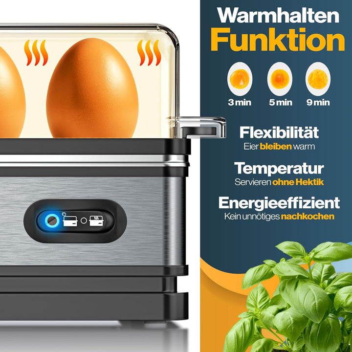 KESSER® Eierkocher für 1 bis 6 Eier elektrisch aus Edelstahl 400W & Warmhaltefunktion | Kipp-Funktio