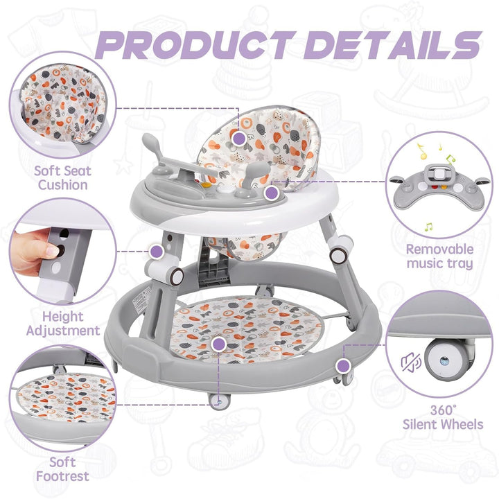 Lauflernwagen mit Lenkrad Spielset,Bodenmatte,Anti-Roll 6-Rad-Rundfahrwerk,Faltbar und 3 Höhenverste