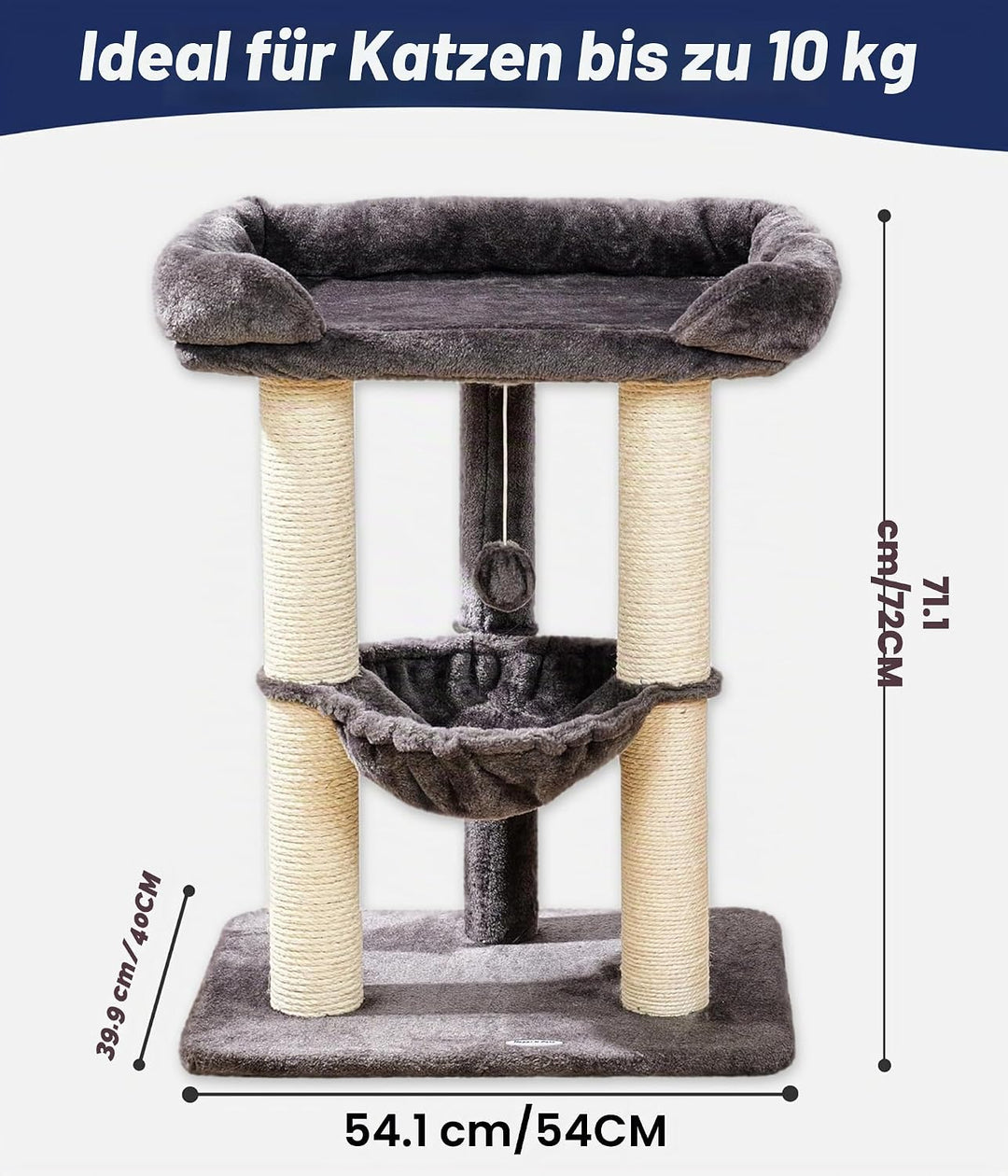 Happi N Pets 71 cm Kratzbaum für Katzen, Hoher Kratzstamm mit grossem Bett für grosse Katzen, Sisal-