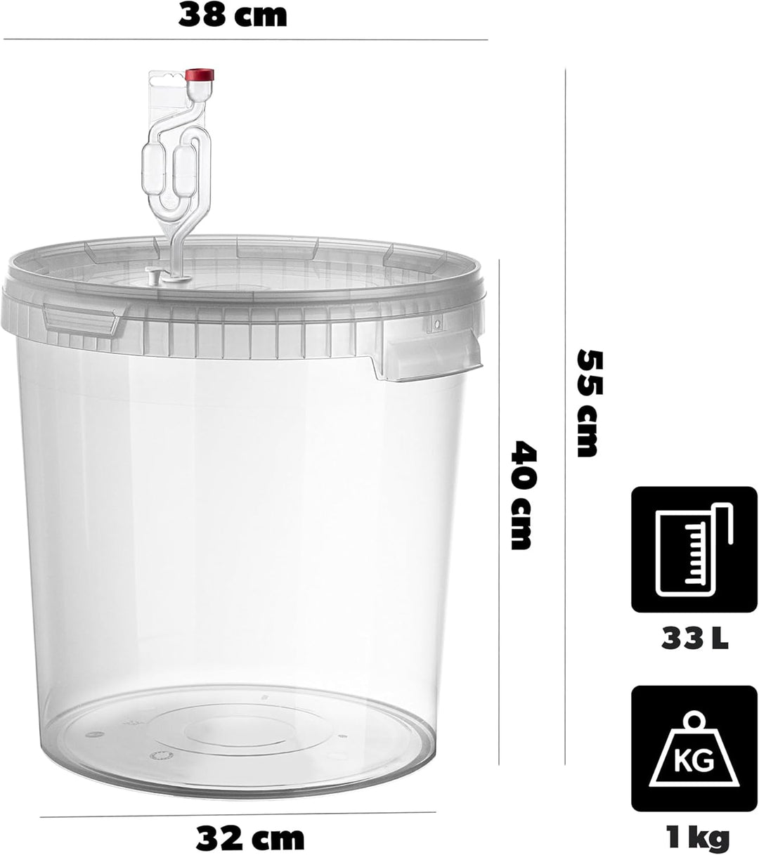 KADAX Gäreimer 33L Set mit Gärröhrchen & Gummistopfen, Gärbehälter aus Kunststoff mit Gärspund & Sto