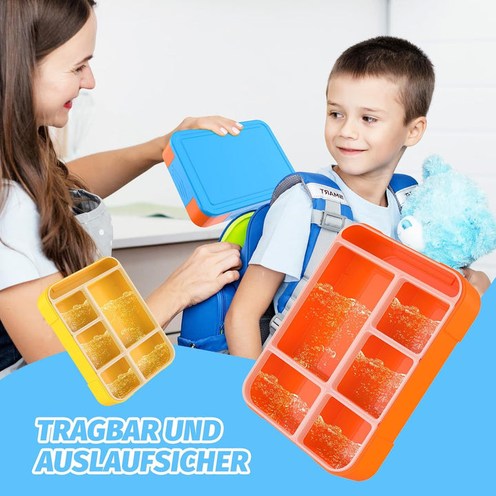 Brotdose Kinder mit Fächern 1330 ml Bento Box mit 6 Fächern Besteckset - Auslaufsichere Lunchbox für