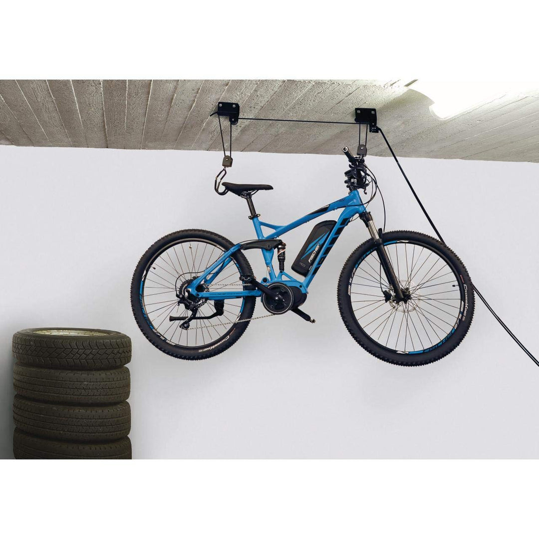 FISCHER Fahrradlift Profi Plus | Tragkraft bis 57 kg | Fahrradhalterung | Deckenhalterung für Fahrrä