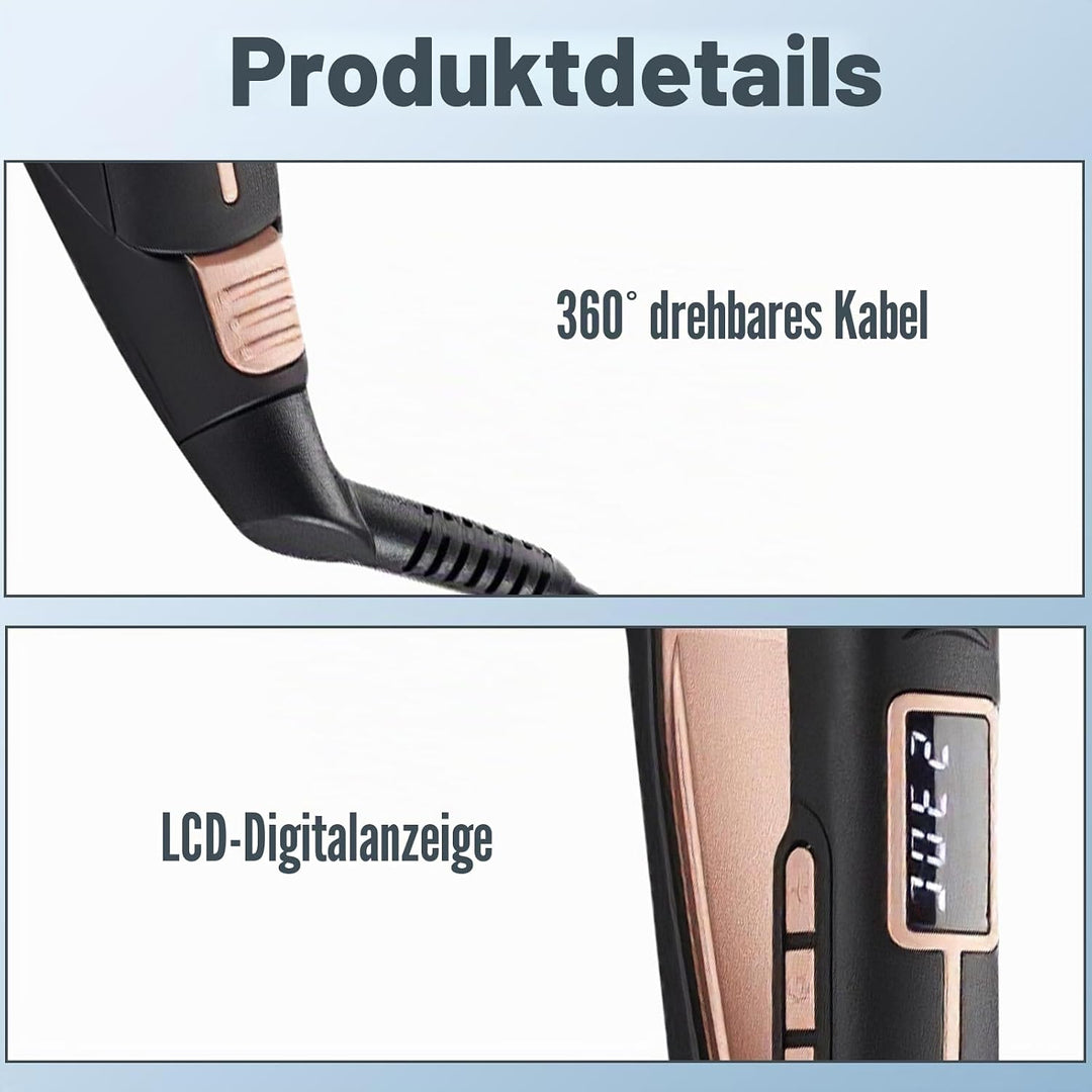 Haarglätter Ionen & Titan, Professionelles Glätteisen mit LCD-Display, 100-230°C Einstellbar, 10 Sek