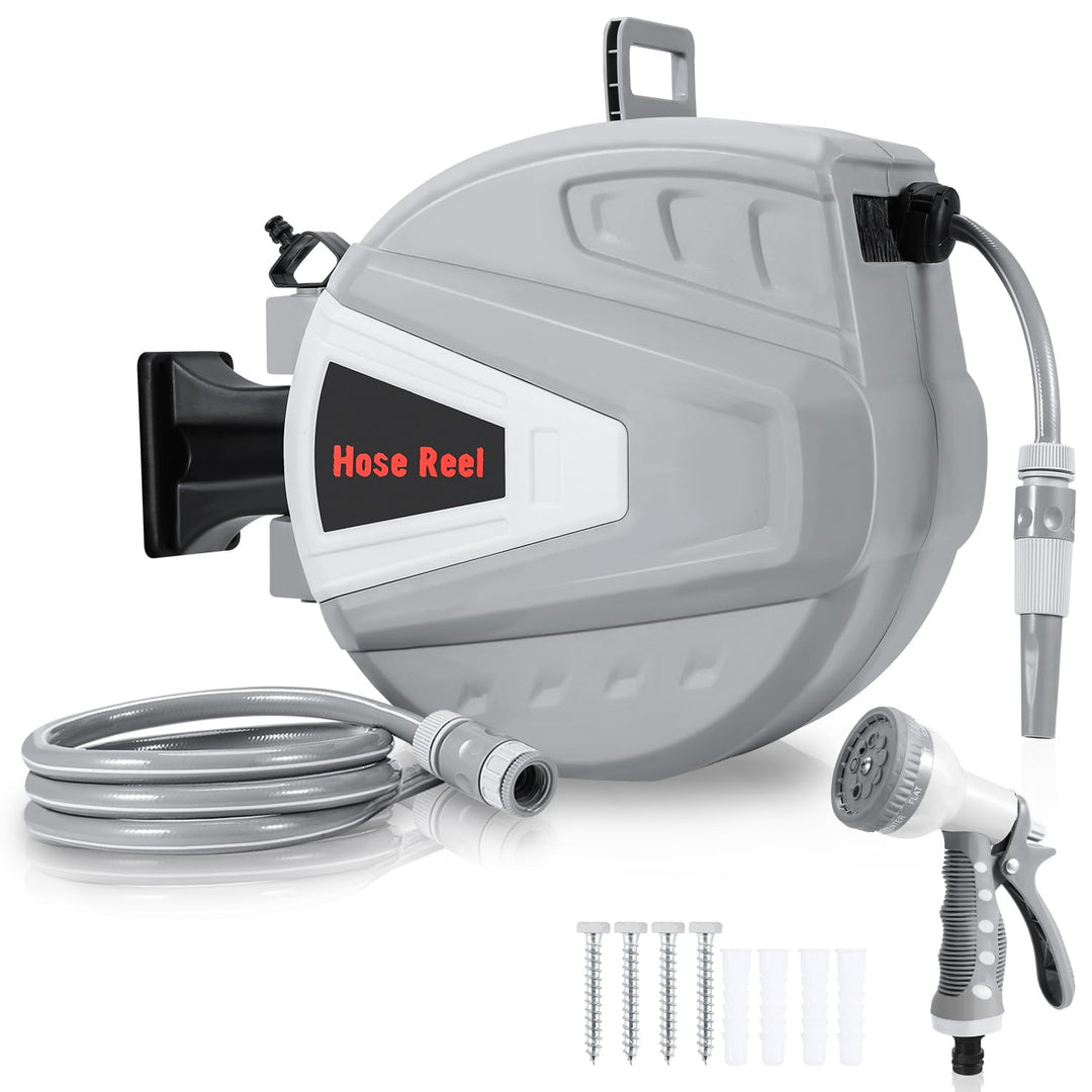 Herrselsam Schlauchtrommel Wasser 30m Automatische Schlauchaufroller Inkl. Multi-Handbrause Schlauch