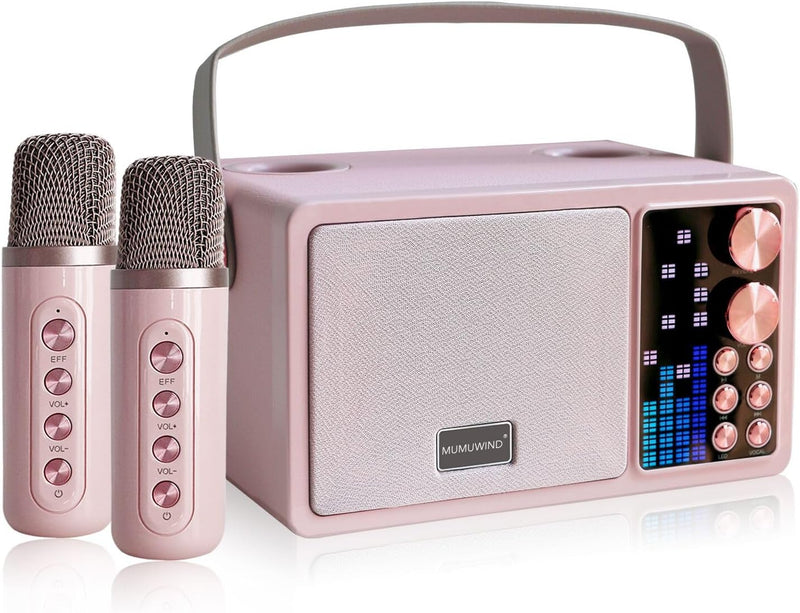 Karaoke Anlage mit 2 Mikrofonen, Mini Karaoke Maschine mit 7 Stimmeffekten, tragbare Bluetooth Karao