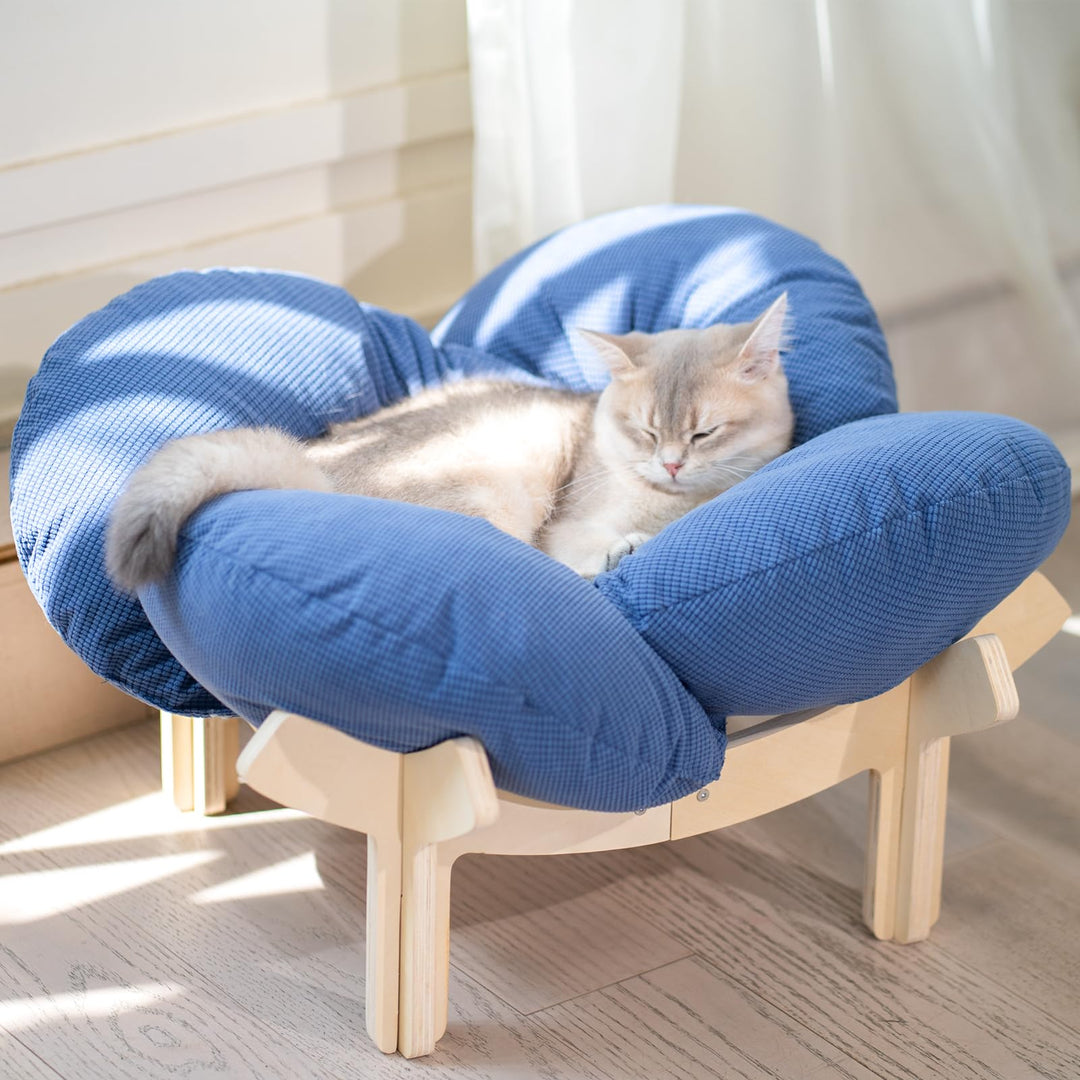 CheerPals Erhöhtes Katzenbett Blumenform, 55cm L&W Grosses Katzensofa, Stilvoll Katzenstuhl mit Hoch