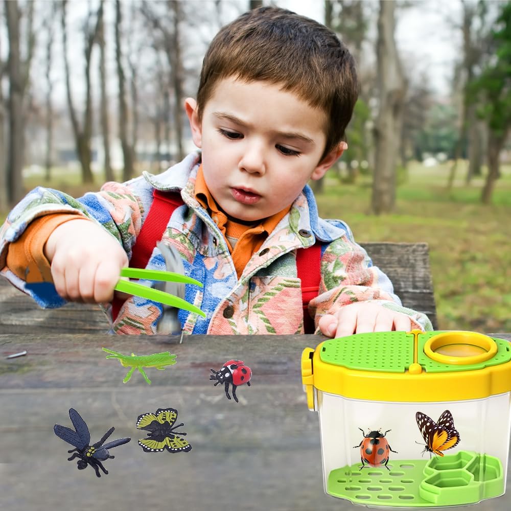 Entdecker Set für Kinder ab 4, 8 Stück Forscherset für Kinder mit Insekten Beobachtungsbox, Lupengla