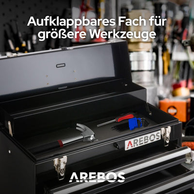 Arebos Werkzeugkoffer mit 3 Schubladen & 2 Ablagefächern | inkl. Tragegriff & Schnappverschlüssen |
