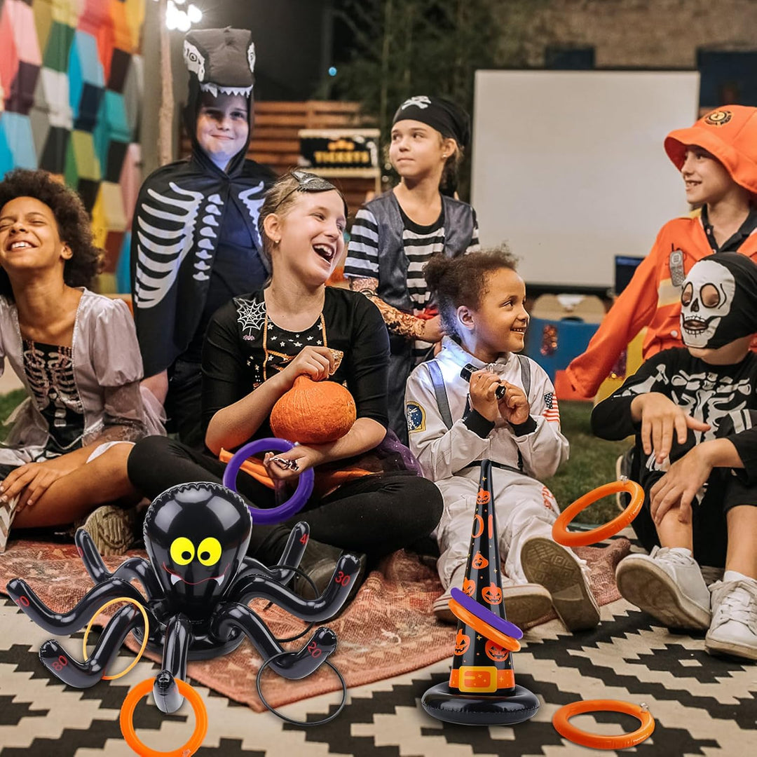 SHOWHEEL Halloweenwurfspiel Set,Halloweenwurf Aufblasbares Ringwurfspiel mit Wurfringe,Halloween Spi
