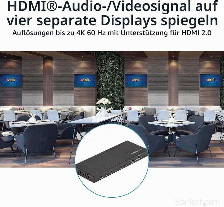 StarTech.com 4 Port HDMI Splitter - 4K 60Hz - 1x4 HDMI Verteiler - HDR 66mmx63.5mmx165.1mm 4K60 HDR,