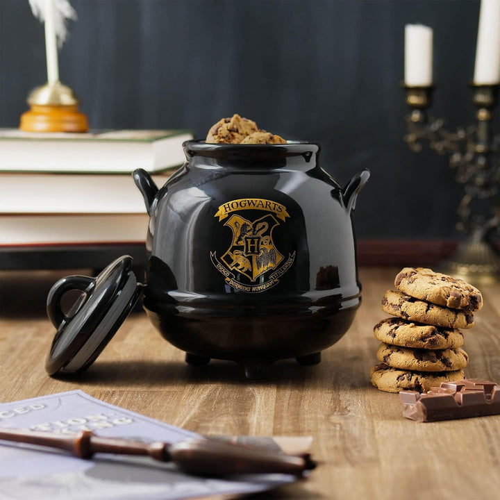 Elbenwald Harry Potter Hogwarts Kessel Keksdose - mit Hogwarts Schule Wappenmotiv Keramik Schwarz, H