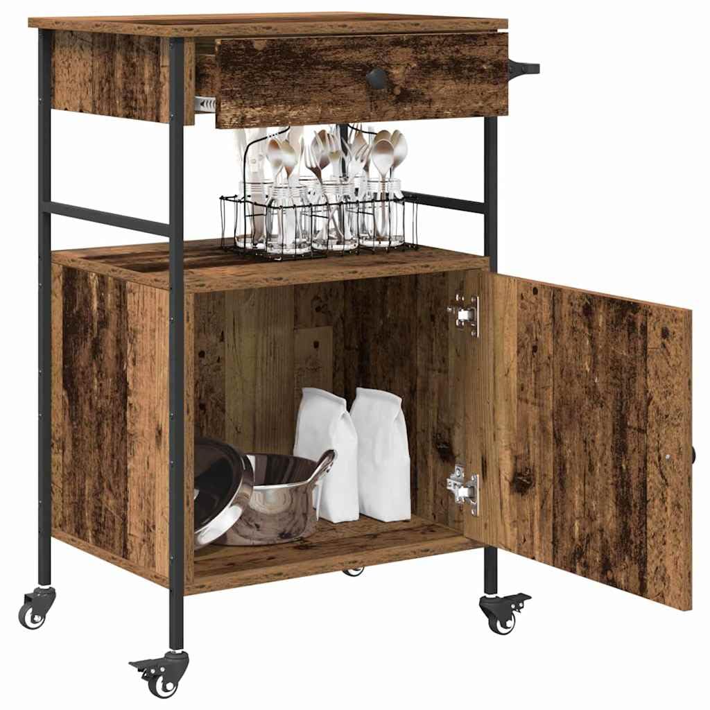 vidaXL Küchentrolley Altholz 56 x 43 x 89,5 cm Holzwerkstoff, Moderner Küchenwagen, rechteckig, robu