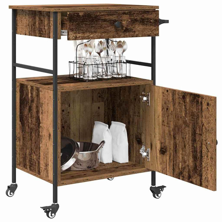 vidaXL Küchentrolley Altholz 56 x 43 x 89,5 cm Holzwerkstoff, Moderner Küchenwagen, rechteckig, robu