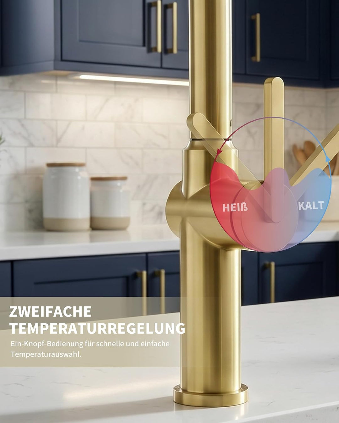 Tohlar Gebürsteter Gold Wasserhahn Küche Ausziehbar Gold | Hochdruck, Gold | Hochdruck