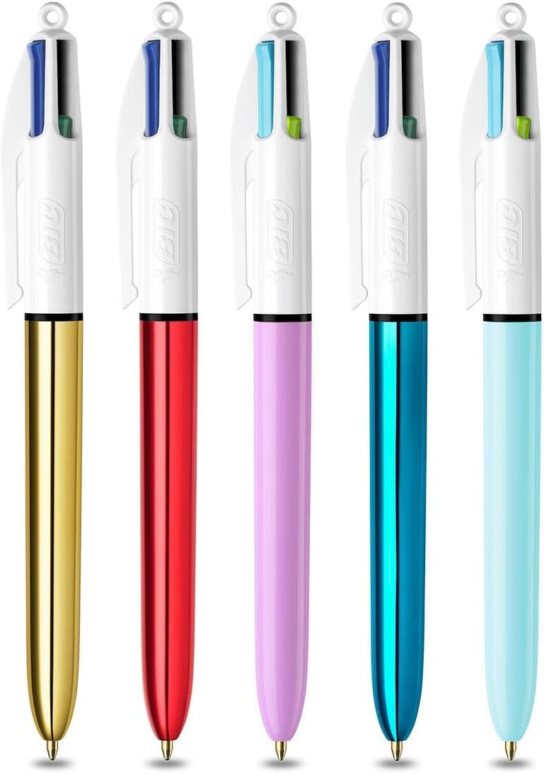 BIC 4 Farben Kugelschreiber Set 4 Colours, 5er Stifte Set in Metallbox mit 3 Colours Shine & 2 Colou
