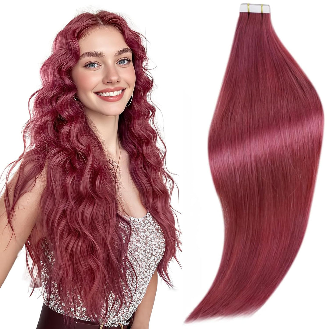 RUNATURE Tape in Haarverlangerung Echthaar Burg 55cm Remy Tape Extensions Echthaar 22 Zoll Tape in E