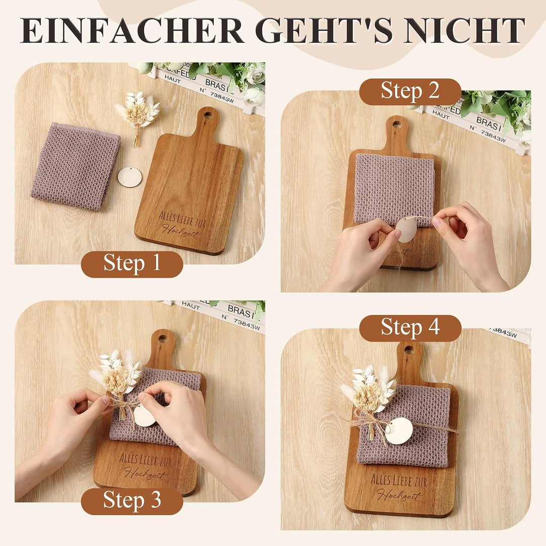 Xuniea Hochzeitsgeschenke für Brautpaar Holz Schneidebrett Baumwolle Küchentuch Mini Getrockneten Bl