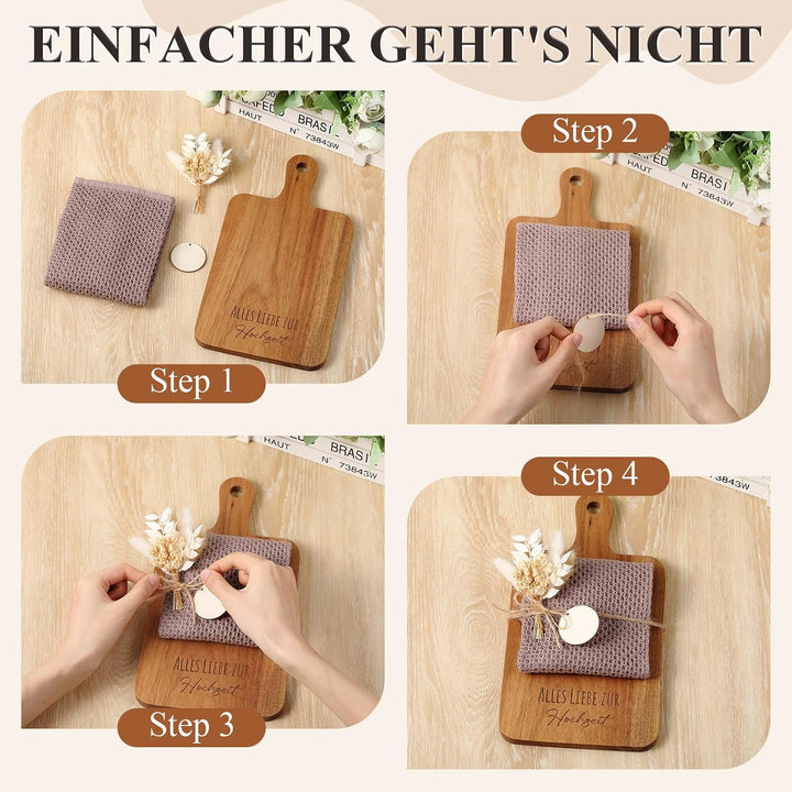 Xuniea Hochzeitsgeschenke für Brautpaar Holz Schneidebrett Baumwolle Küchentuch Mini Getrockneten Bl