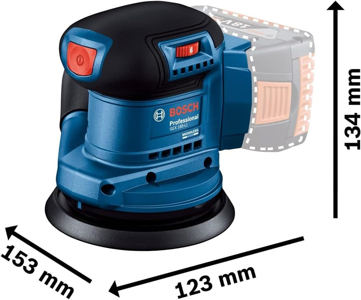 Bosch Professional GEX 185-LI Akku-Exzenterschleifer (18 Volt, SOLO, Schleifboden-Ø 125 mm, 6.000-10