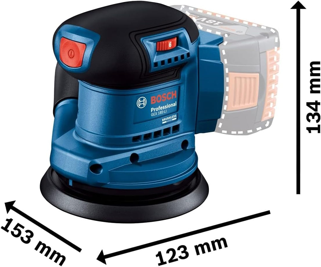 Bosch Professional GEX 185-LI Akku Exzenterschleifer System 18V (1x GBA 18V 4,0Ah Akku, Schnellladeg