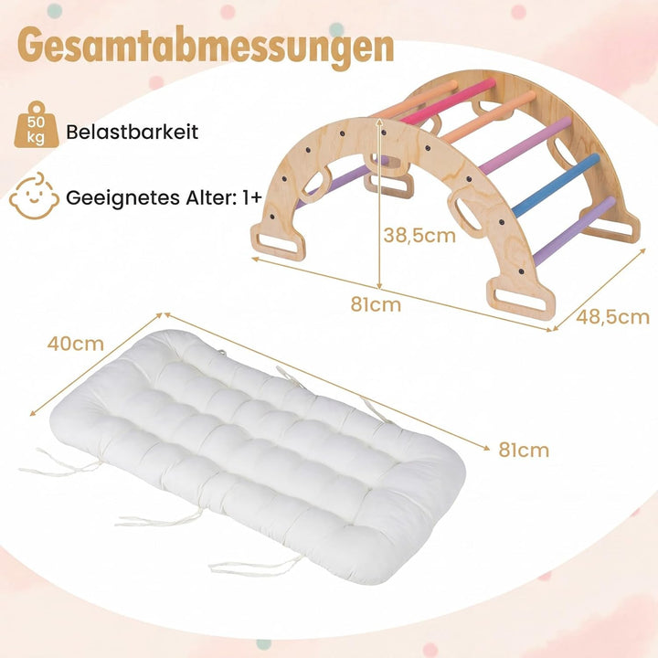 COSTWAY Kletterbogen Holz mit Kissen, Montessori Kletterwippe, Kletterdreieck zum Wippen, Klettern u