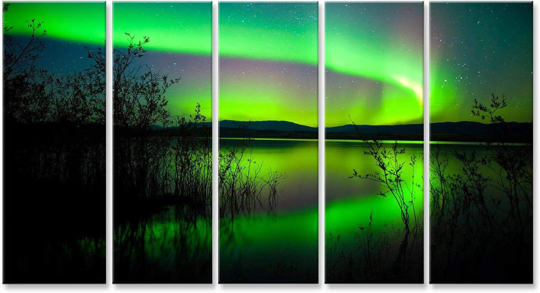 islandburner Bild auf Leinwand Nordlichter Gespiegelter See Wetterleuchten In Norwegen Bilder Wandbi