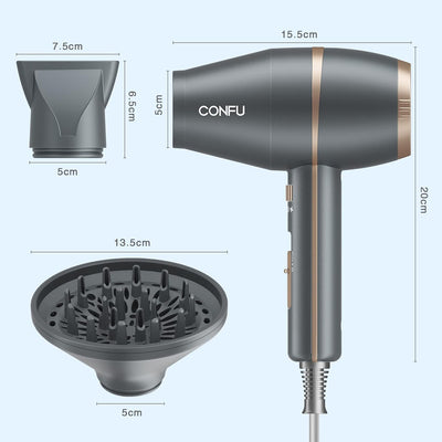 CONFU Föhn mit Diffusor 2200W Haartrockner Professional Fön AC Motor Schnell Trocken Leistungsstark