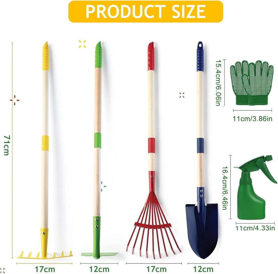 LATERN 6 Stück Kinder Gartenwerkzeug Set, 71CM Metall Gartenwerkzeuge Gross Schaufel Rechen Hacke La