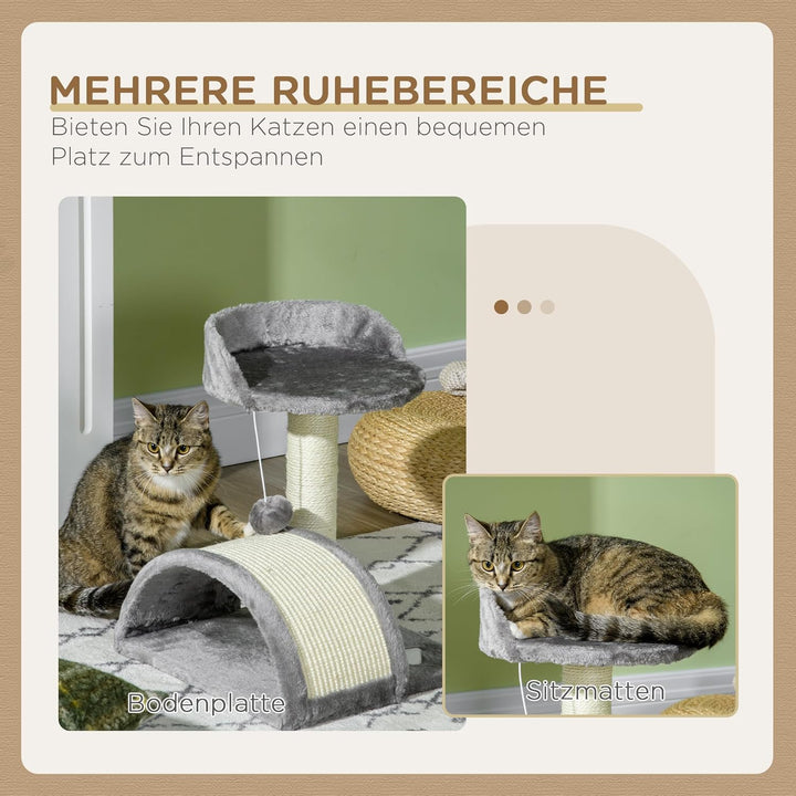 PawHut Kratzbaum 46 cm Kleiner Katzenturm mit Höhle, Spielball, Sisal-Seil, erhöhter Plattform, Katz