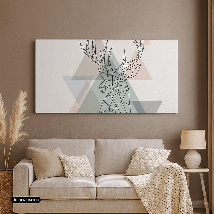 Panorama Bilder auf Leinwand 100x40cm Leinwandbild Hirsch Abstraktion Gross Wanddeko Bild Schlafzimm