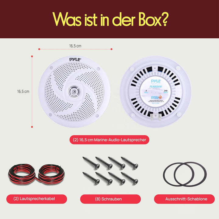 Pyle Marine Speakers - 6.5 Inch 2 Way Waterproof and Weather Resistant Outdoor Audio Stereo Sound Sy