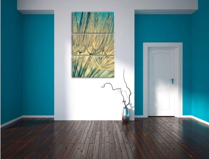 Pixxprint Pusteblumen 3-Teiler Leinwandbild 120x80 Bild auf Leinwand