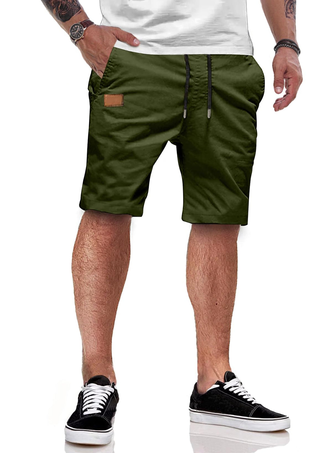 JMIERR Kurze Hosen Herren Shorts Herren Sommer Chino Baumwolle Elastische Taille mit Taschen M F Grü