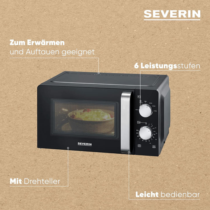 SEVERIN Mikrowelle Solo, Mikrowellengerät zum Auftauen und Erhitzen, Mikrowelle mit Drehteller für g