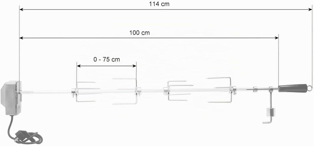 BBQ-Toro Grillspiess Set 100 cm inkl. 4X Fleischnadeln und Edelstahl Motor, 220V - 240V | Drehspiess