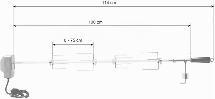 BBQ-Toro Grillspiess Set 100 cm inkl. 4X Fleischnadeln und Edelstahl Motor, 220V - 240V | Drehspiess