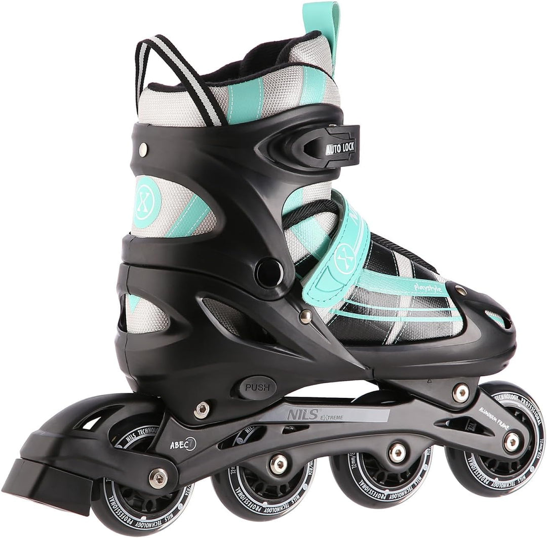 Nils Extreme 2-In-1 Inliner Eishockey Chaska, Farbe:Blau-Grün, Grösse:L(39-42)