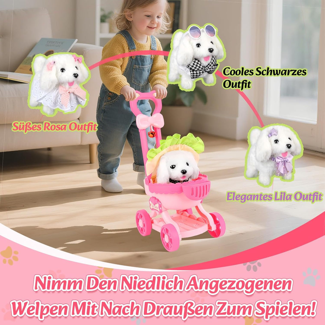 Hund Spielzeug Kinder, Hund Elektrisch Spielzeug der Läuft und Bellt mit Hundewagen Tierarzt Spielse